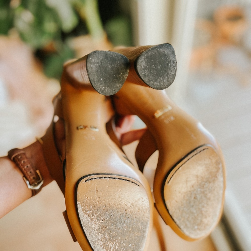 Gucci Tan Leather Strappy Block Heel Sandals - Picture 5 of 8